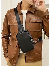 billige Herrevesker-svart krokodillepreget crossbody-veske i skinn for menn – kompakt slengveske med justerbar stropp for daglig bruk