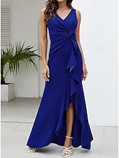 abordables Robes pour invitées de mariage-Trapèze Robes d&#039;invité de mariage Fente latérale Robe robe demoiselle d honneur Asymétrique Sans Manches Col V Invité de mariage d&#039;automne Crêpe Stretch avec Ruché Volants Fendue 2025