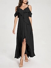 cheap Bridesmaid Dresses-A-Line Bridesmaid Dress V Neck / Spaghetti Strap Short Sleeve Elegant Asymmetrical Chiffon with Split Front / Ruching