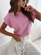 cheap T-shirts-Blouse Women&#039;s Black Yellow Light Green Solid / Plain Color Knitting Daily Elegant Round Neck Regular Fit S