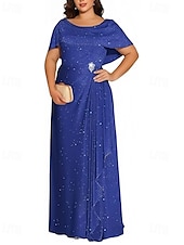 economico Abiti da sposa-Abiti da Sposa in A-Line Abito Glitterato Ospite di Nozze Lunghezza Piena Manica Corta Collo Tondo Autunno Ospite di Nozze Tessuto Lurex Scollo a Cowl con Plissé Fessura 2025