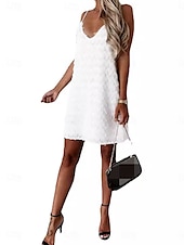 preiswerte Sommerkleider-Damen Minikleid Weißes Kleid Casual kleid Chiffon-Kleid Cami-Kleid Basic Brautkleider schlicht Urlaub Täglich Regular Fit Glatt Ärmellos V Ausschnitt Weiß Sommer