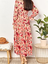 preiswerte Unter 129,99 $-Kleid Brautmutterkleid Elegantes Lässiges V-Ausschnitt bodenlang Polyester Langarm mit Knöpfen Hochzeitsgastkleid 2025