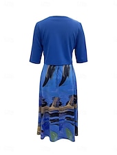 cheap Dress Sets-Women&#039;s Midi Dress Casual Dress Dress Set Swing Dress A Line Dress Stylish Casual Vacation Daily Regular Fit Graphic Half Sleeve V Neck Pink Blue Fuchsia Orange Summer