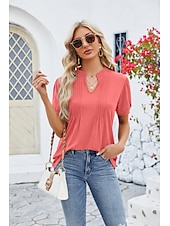 billige Kvinne Enkle Topper-Dame Boho T-skjorte Grafisk عادي Bohem søt stil Stilfull Kortermet Puffermer V-hals Vanlige topper Daglig Ut på byen Helg Trykt mønster Grå og Hvit Svart+Hvit+Grå Svart Lysegrønn Vin Sommer
