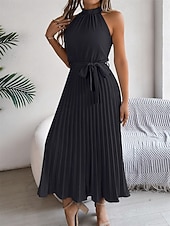 levne Jednoduché šaty-Dámské midi šaty zavinovací šaty áčkové šaty plisované šaty halter šaty dovolená dovolená volnočasové každodenní běžný střih grafické bez rukávů halter výstřih černé růžové vínové zelené letní