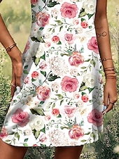 cheap Floral Dress-Women&#039;s Mini Dress Petite Dress A Line Dress Summer Dress Off The Shoulder Dress Elegant Bohemia Vacation Daily Loose Fit Floral Graphic Sleeveless U Neck Pink Summer Spring