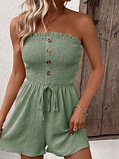 abordables combinaisons décontractées-Femme Normal Combishort Actif Couleur unie Sans Manches Sans Bretelles Boutons Cordon Vacances du quotidien Standard Noir Bleu Vert Eté
