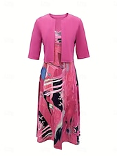 cheap Dress Sets-Women&#039;s Midi Dress Casual Dress Dress Set Swing Dress A Line Dress Stylish Casual Vacation Daily Regular Fit Graphic Half Sleeve V Neck Pink Blue Fuchsia Orange Summer