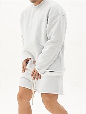 economico tuta e felpa con cappuccio da uomo-Per uomo Set di allenamento Tuta Da Ginnastica Felpa e pantaloncini Impostato Set di abiti Girocollo Esterno Giornaliero Sport Tasche A cordoncino 2 pezzi Liscio Nero Bianco Cachi Abbigliamento