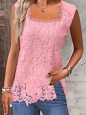 ieftine Bluze &amp; Camisole Damă-Top de camizola pentru femei solid elegant casual fără mâneci gât pătrat standard zilnic dantelă patchwork negru alb roz roșu albastru vară primăvară