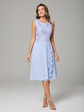levne S bundou-Dvoudílné A-Linie Šaty Matky Nevěsty Svatební Host Elegantní Kulatý Výstřih Délka Kolen Chiffon Krajka Bez Rukávů Kabátové Šaty s Přívody Appliques