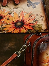 tanie Torby i torebki-torebka ze skóry vintage z nadrukiem słonecznika i motyla – stylowa torebka typu crossbody dla kobiet, idealna na co dzień i na wyjścia na zewnątrz czerwony brązowy zielony