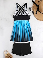 economico Tankini-Costume da bagno a tankini da donna a 2 pezzi pantaloni color block controllo della pancia vita alta slim senza schienale abbigliamento da spiaggia per vacanze ombré geometrico scollatura a V senza