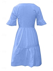 preiswerte Abschlusskleider-Damen Minikleid Weißes Kleid Casual kleid Rüschenkleid Kleid mit Puffärmeln Basic Brautkleider schlicht Urlaub Täglich Regular Fit Glatt Ärmellos V Ausschnitt Weiß Gelb Blau Sommer