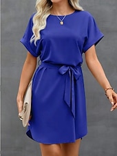 economico Vestito Semplice-Abito Mini Donne Abito Avvolto Vestito T Shirt Vestito Tee Colore Solido Casual Vacanza Strada Casual Vestibilità Regolare Grafica Manica Corta Collo a Giro Rosa Vino Blu Marino Blu Estate