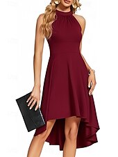 abordables Robes pour invitées de mariage-Robe A-Line pour invités de mariage Robe asymétrique à la hauteur variable sans manches col rond pour automne invité de mariage crêpe extensible avec fronces 2025