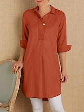 abordables Robes-Femmes Mini Robe Robes inspirées du lin Robe Chemise Robe Décontractée Robe en coton et lin Élégant Occasionnel Vacances Quotidien Date Coupe régulière Uni manche longue Revers Jaune Orange Gris Ét