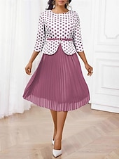 abordables Ensembles de robes-Femme Robe Ensemble Robe casual Jupe Ensemble Décontractées Pois Patchwork Imprimer Robe mi-longue Manches 3/4 Col Ras du Cou Extérieur du quotidien Rose Claire Eté Printemps Standard
