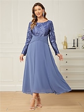 billige Kjoler til nyttårsaften-Dame Normal Maxikjole Blonde kjole Chiffonkjoler Elegant Stilfull Fest Bryllupsgjest Stevnemøte Normal Helfarge Langermet Crew-hals Blå Sommer