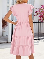 preiswerte Blumenkleider-Damen kleid lang Casual kleid Elegant Stilvoll Basic Urlaub Arbeit Casual Regular Fit Glatt Kurzarm V Ausschnitt Dunkel Braun Rosa Dunkelgrün Aprikose Sommer Frühling