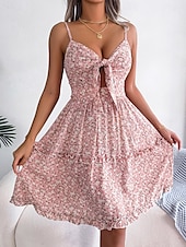 preiswerte Blumenkleider-Damen Midikleid Wickelkleid Sommerkleid A Linie Kleid Cami-Kleid Urlaub Strand Design Urlaub Täglich Regular Fit Blumen Ärmellos V Ausschnitt Weiß Rote Blau Sommer