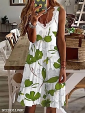 olcso Vakációs ruhák-Női EU / USA méret Mini ruha hétköznapi ruha Strandruha Elegáns ruha Elegáns Csehország Szabadság Ujjatlan Vakáció Hétköznapi Tengerpart Előírásos öltözék Tömör szín Falevél Ujjatlan V-alakú Fehér