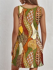 tanie Sukienki Art&amp;Design-Damskie Sukienka mini Sukienka A line Sukienka na szerokich ramiączkach Zabytkowe Elegancki Codzienny Codzienny Luźna Graficzny Kształt listka Kolorowy blok Bez rękawów Dekolt w kształcie litery U