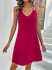 preiswerte Einfaches Kleid-Damen Mini Kleid T-Shirt Kleid Tee Kleid Shift Kleid Slip Kleid Lässig Urlaub Lässig Täglich Reguläre Passform Grafik Ärmellos V-Ausschnitt Schwarz Rosa Staubiges Rosa Helllila Sommer