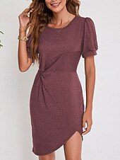 abordables Robe Simple-Robe Mini Femme Robe Portefeuille Robe T-Shirt Robe Tee Robe Unie Robe Bodycon Décontractée Vacances Travail Ville Ajustement Régulier Graphique Manches Courtes Col Rond Noir Blanc Vin Vert Été