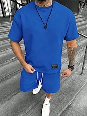 abordables Conjuntos de camisetas de hombre-Hombre Jacquard Tracksuit Camiseta y pantalones cortos Conjunto Conjunto de atuendo Cuello Barco Exterior Diario Deportes Bolsillo Correa 2 Piezas Plano Negro Blanco Verde Claro Poliéster Ropa de
