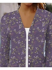 cheap Casual Floral Dresses-Women&#039;s Shirt Floral Basic 3/4 Length Sleeve Square Neck Regular Tops Daily Linen Like Print Purple Spring Fall