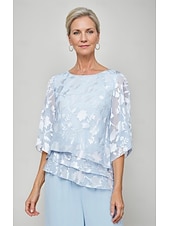 preiswerte Hosenanzüge für Mama-Jumpsuit  Hosenanzug Brautmutter Blumenspitze Elegant Einfach Minimalistisch Bootsausschnitt Bodenlange Chiffon 3/4 Länge Ärmel mit Rüschchen Kaskadierende Rüschen Einfarbig
