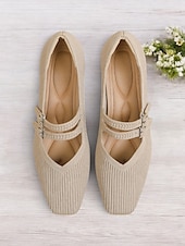 cheap Block Heels-Breathable Fly-knit Mary Jane Pumps with Double Buckle Detail and Chunky Heel, Elegant Style for Women, Ideal for Work, Events and Formal Occasions