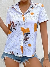 preiswerte Damen Kunst- und Design-Oberteile-Damen Hemd Grafik Alltag Lässig Kurzarm Hemd Kragen Reguläre Oberteile Alltag Knöpfe Druck Weiß Sommer