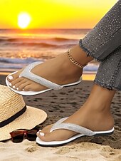 olcso Nyári szandálok-női strasszokkal díszített flip flop szandál – stílusos és kényelmes alkalmi szandál nyárra, strandra és nyaralásra