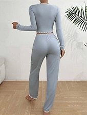 preiswerte Damen Schlafanzüge-Damen Schlafanzug Einfach Heim V Ausschnitt Himmelblau Kaki Sommer Frühling