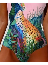 billiga One-piece-baddräkter-Damernas baddräkter Helfärgad monokini baddräkt rygglös magkontroll hög midja slim semester strandkläder djur rund hals ärmlös baddräkt