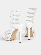 cheap Formal-Women&#039;s White Strappy Rhinestone Wrap-Around Stiletto Sandals – Luxury High Heels for Wedding &amp; Parties