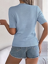 abordables Hauts en dentelle-Femme Pull en maille torsadée Pullover Le style mignon du quotidien mode Couleur unie A côtes Col Ras du Cou Ouvert Tricoté Manches à volants Manches courtes Hauts réguliers Tricoter Intérieur Soirée