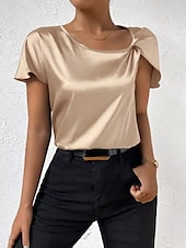 billige Tanks og camisole til kvinner-Kvinnes Camisole Tank Top Ensfarget Elegant Stilren Kortermet V U-ring Regular Topper Bryllupsgjest Arbeid Svart Rosa Marineblå Grønn Khaki Sommer Vår