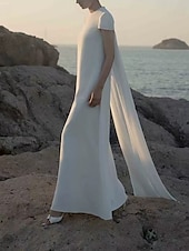 economico Abiti da sposa-Spiaggia / Destinazione Schiena scoperta Boho Abiti da sposa Linea-A Girocollo Fibbie Strascico di corte Chiffon Abiti da sposa Abiti da sposa Con Drappeggio Tinta unita 2025