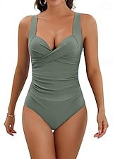 billige Onepiece badedrakter-Dame Badetøy Ett stykke Monokini Badedrakt Åpen rygg Midjekontroll Høy Midje Ferie Strand Klær Helfarge V-hals Ermeløs Badedrakter