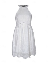 preiswerte Weiße Spitzenkleider-Damen Minikleid Weißes Kleid Freizeitkleid Boho-Kleid Basic Lässig Urlaub Täglich Normale Passform Einfach Ärmellos Neckholder Weiß Sommer