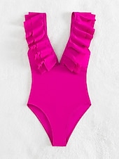 voordelige Eendelige badpakken-Dames Zwemkleding Een stukje Monokini Zwempak Ruche Blote rug Buikcontrole Hoge taille Slank Vakantie Strand Kleding Effen Kleur V-hals Mouwloos Badpakken