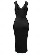 abordables Robe Simple-Robe Midi Femme Robe d&#039;Été Uni Robe Bodycon Hors des Épaules Robe Semi-Formelle Invité de Mariage Cocktail Soirée Ajustement Normal Graphique Sans Manches Col V Noir Vert Bleu Clair