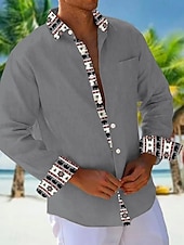 economico camicia da uomo con bottoni-Per uomo Camicia Camicia Estiva Camicia casual Camicia da Spiaggia Camicia con Bottoni Arancione Kaki Beige Grigio Manica Lunga Semplice Motivo Bavero Vacanza Camicia hawaiana Bottonato Abbigliamento