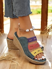 abordables Sandalias de cuña-Sandalias de cuña multicolores para mujer: elegantes sandalias tipo slide con punta abierta y plataforma cómoda para conjuntos casuales de verano