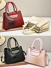 abordables Bolsos de mano y tote-Elegante bolso de mano de piel sintética con efecto cocodrilo: elegante bolso de mano con asa superior y correa de hombro desmontable, lujoso bolso de mano para mujer, perfecto para el trabajo, fiestas y eventos formales negro rosa rojo