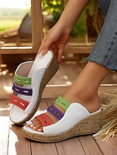abordables Sandalias de cuña-Sandalias de cuña multicolores para mujer: elegantes sandalias tipo slide con punta abierta y plataforma cómoda para conjuntos casuales de verano